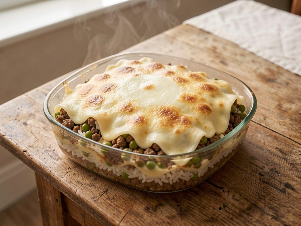 بسلة بالبشاميل مع الأرز واللحمة المفرومة
