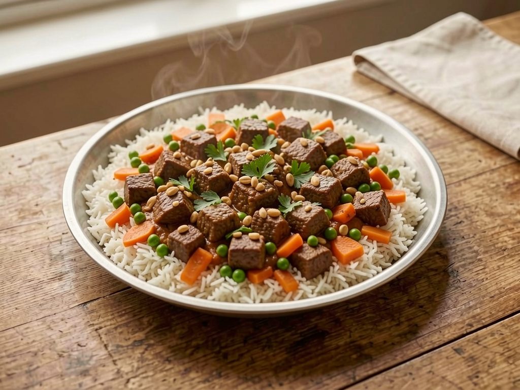 صينية لحمة بالخضار والرز