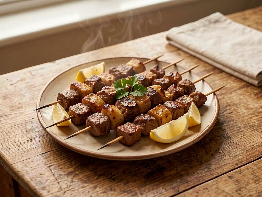 أسياخ لحم الضأن المشوي باللية