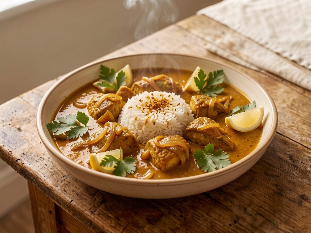 السمك بالكاري مع الأرز