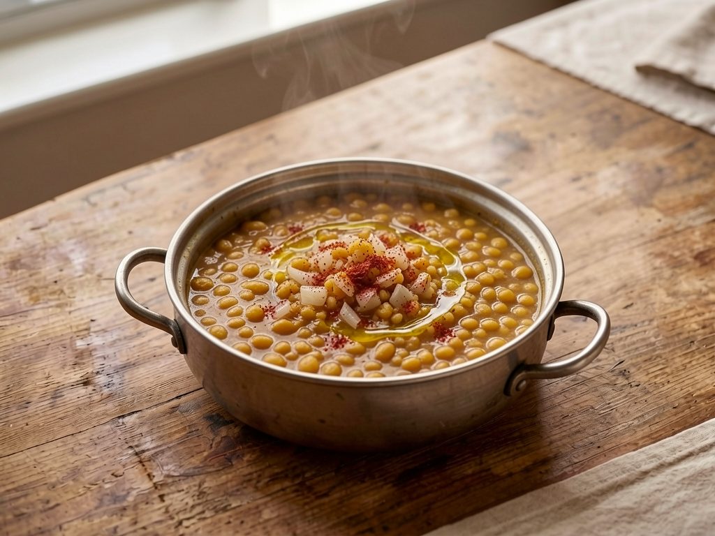 العدس المطبوخ بالأرز والعصاج