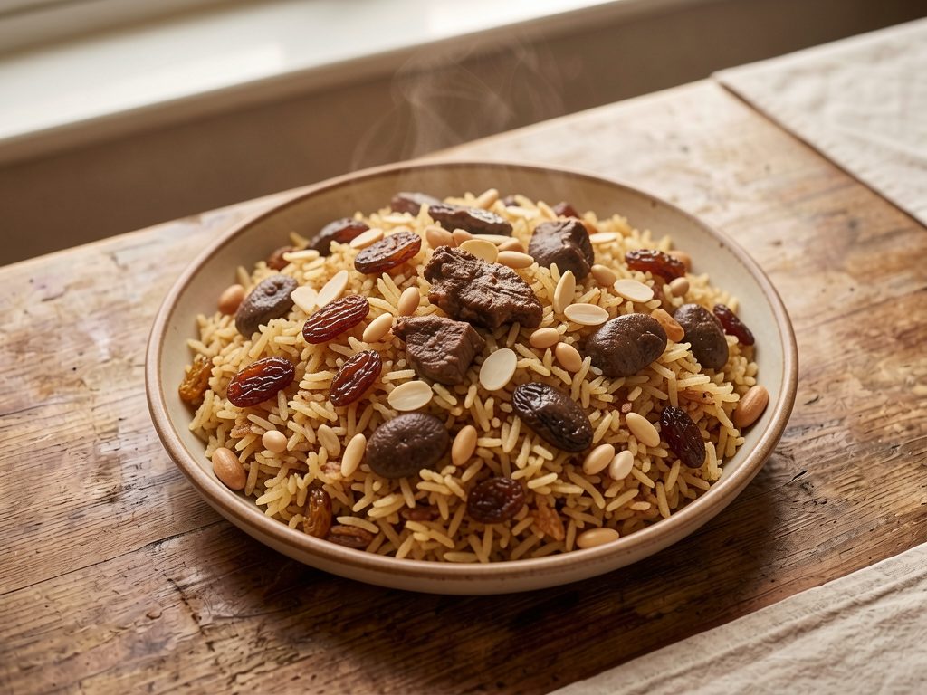 الحاج أرز الأبيض بالكبد والمكسرات