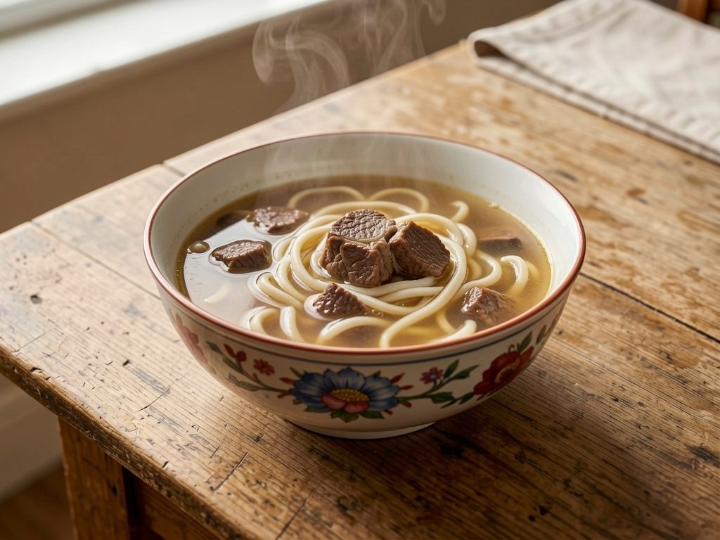 شوربة النودلز بموزة اللحم البقري