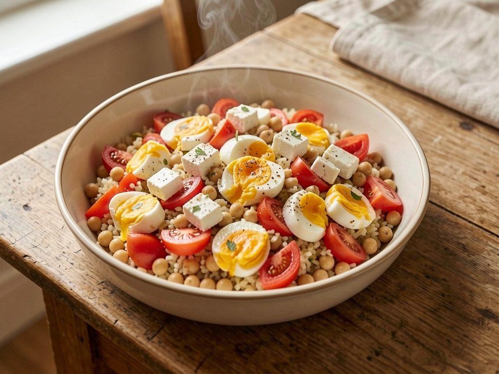 الستراباتسادا مع سلطة العدس والرز