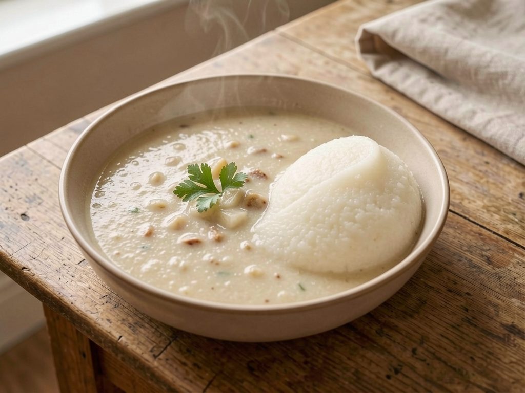 الشوربة النيجيرية (أوغبونو) مع الكاسافا المهروسة